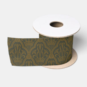 Lazo De Raso Damasco Audsley Vintage Gold Lily Crown Green Art