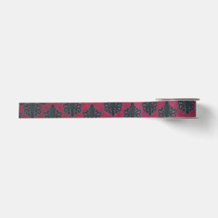 Lazo De Raso Damasco Teal Y Calaveras Sobre Rosa Caliente Textu