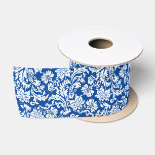 Lazo De Raso Damascos florales azules y blancos