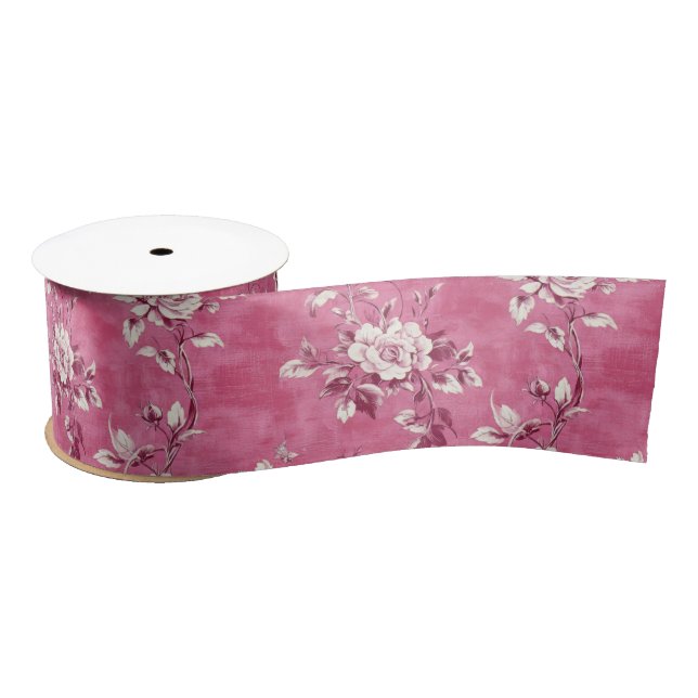 Lazo De Raso Decoración asomada a Chinoiserie rosa rosa vintage (Carrete)
