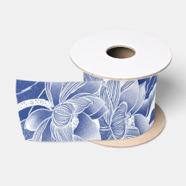 Lazo De Raso Decoración clásica azul floral blanco Lotus Garden