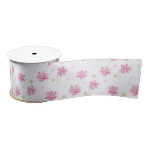 Lazo De Raso Delicadas flores rosadas