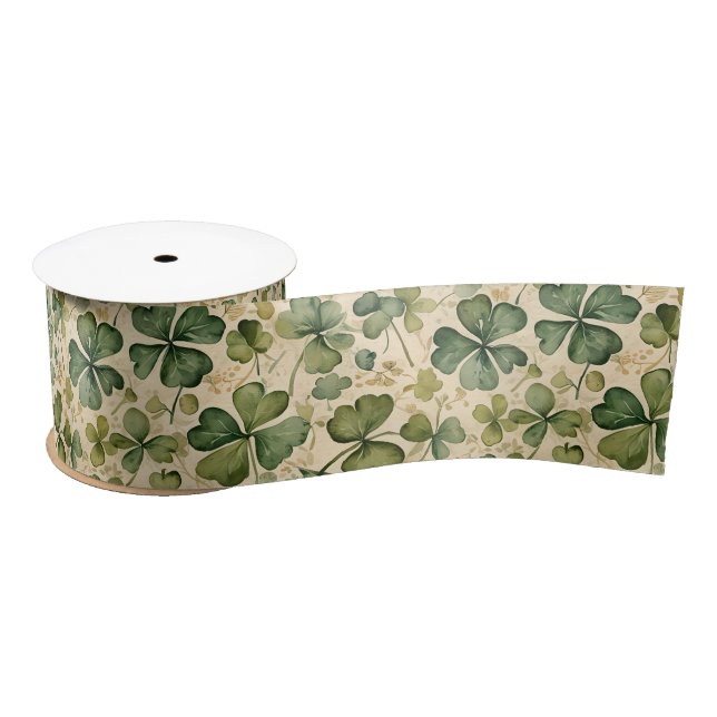 Lazo De Raso Delicate Green Shamrocks Seamless (Carrete)