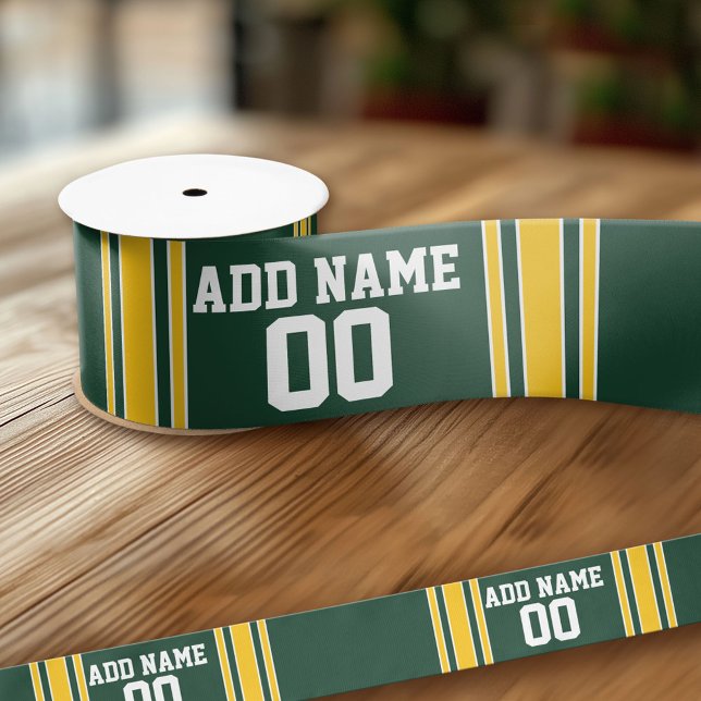 Lazo De Raso Deportes personalizados con rayas de oro verde y a (Custom Ribbon - Personalize with your text)