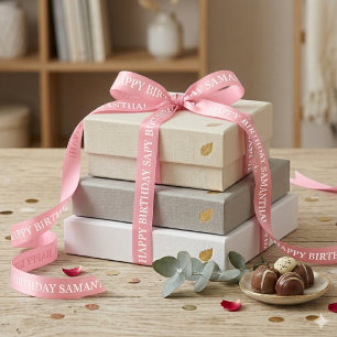 Lazo De Raso Deseo de cumpleaños elegante rosa pastel y blanco