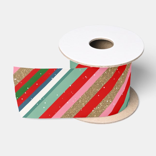 Lazo De Raso Deseos de Navidad Alegre Rayas  (Carrete)