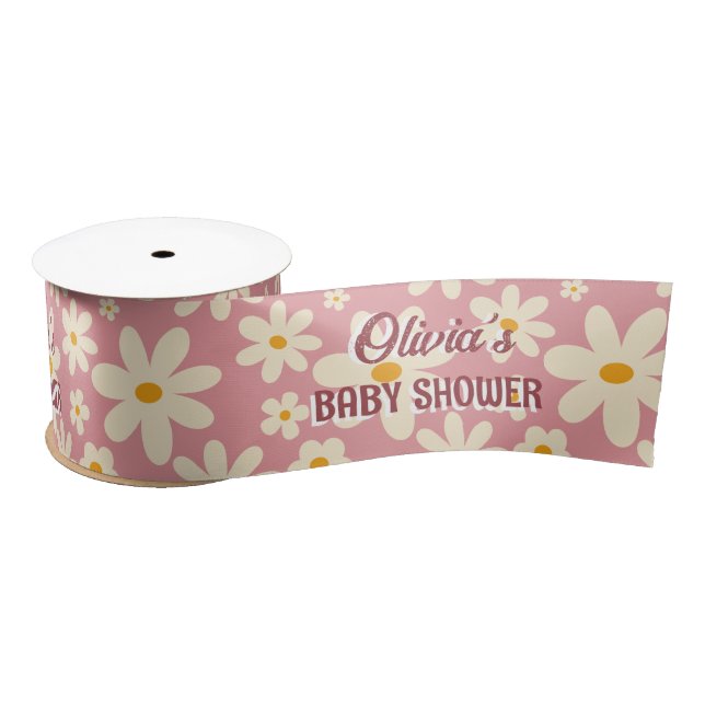Lazo De Raso Desértico retro groovy daisy boho rosa (Carrete)