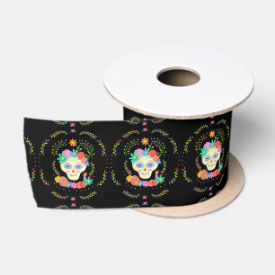 Lazo De Raso Día de los Muertos Calavera de Azúcar