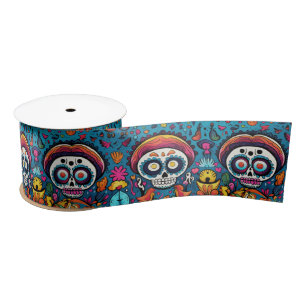 Lazo De Raso Dia de Muertos, patrón de cráneos azucareros