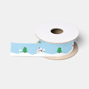Lazo De Raso Día de nieve kawaii con Navidad de conejo y oso