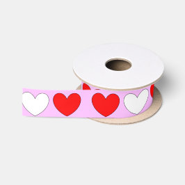 Lazo De Raso Día de San Valentín de corazones rojos y blancos p