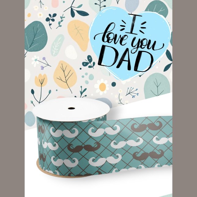 Lazo De Raso Día del Padre Mustache marrón moderno y Verde azul (Father's Day Modern Brown & Teal Moustache Satin)