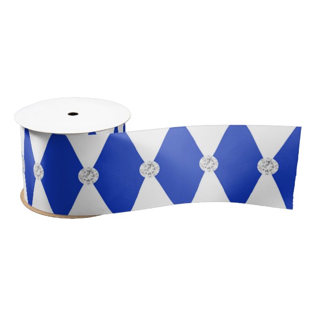 Lazo De Raso Diamante Azul Arlequín Forma Geométrica (Carrete)
