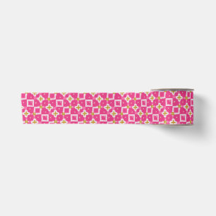 Lazo De Raso Diamante de Flor Brillante Rosa Caliente