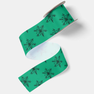 Lazo De Raso Dibujo de copo de nieve - Navidad negro y verde