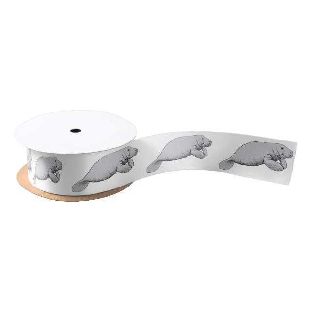 Lazo De Raso Dibujo de manatí vintage (Carrete)