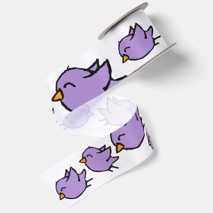 Lazo De Raso Dibujo de pájaro morado adorable en acuarela
