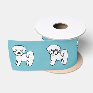 Lazo De Raso Dibujo de perro maltés blanco sobre fondo azul