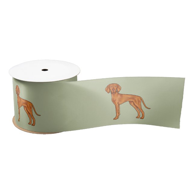 Lazo De Raso Dibujo de perro Pointer lindo Vizsla húngaro Verde (Carrete)