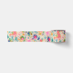 Lazo De Raso Dibujo floral desordenado de colores brillantes y