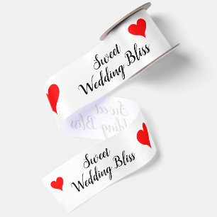 Lazo De Raso Dicha Nupcial Dulce Corazones Rojos 3"
