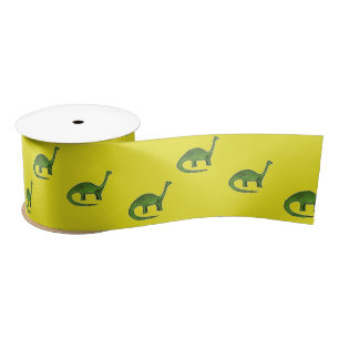 Lazo De Raso Dinosaurios verdes en patrón amarillo