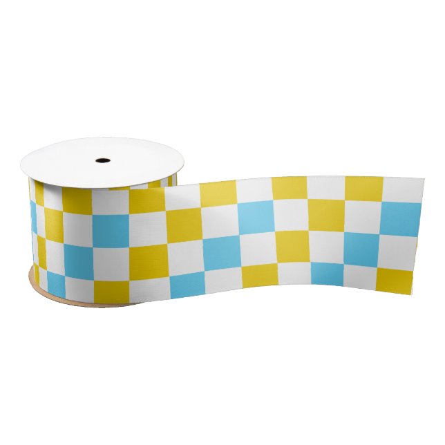 Lazo De Raso Diseño a cuadros amarillo blanco azul (Carrete)