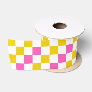 Lazo De Raso Diseño a cuadros amarillo blanco rosa