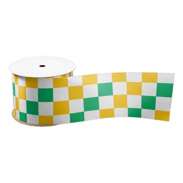 Lazo De Raso Diseño a cuadros amarillo blanco verde (Carrete)