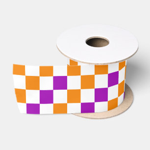 Lazo De Raso Diseño a cuadros naranja blanco y púrpura