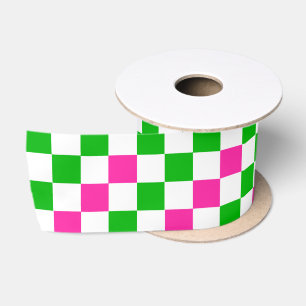 Lazo De Raso Diseño a cuadros rosa blanco verde