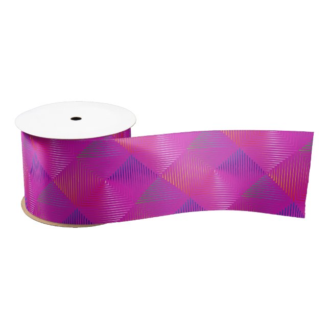 Lazo De Raso Diseño Arcoiris Geométrico En Rosa (Carrete)
