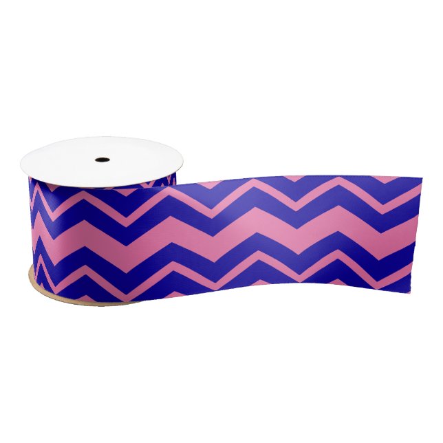 Lazo De Raso Diseño de Chevron Zigzag Rosa Azul (Carrete)