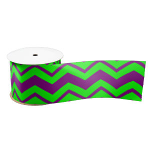Lazo De Raso Diseño de Chevron Zigzag Verde Púrpura