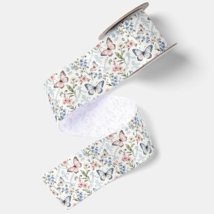 Lazo De Raso Diseño de chinoiserie de mariposa y flor silvestre