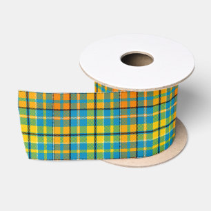 Lazo De Raso Diseño de cuadros escoceses azul amarillo naranja