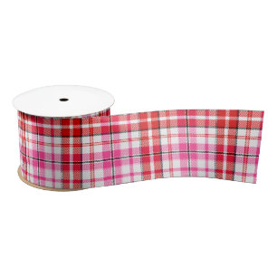 Lazo De Raso Diseño de Cuadros Escoceses Blanco Rojo Rosa