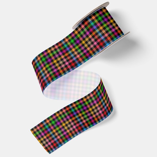Lazo De Raso Diseño de cuadros escoceses de gingham de arcoíris (Reverso)