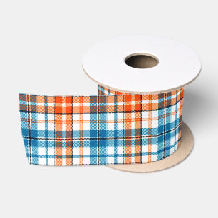 Lazo De Raso Diseño de cuadros escoceses naranja azul blanco