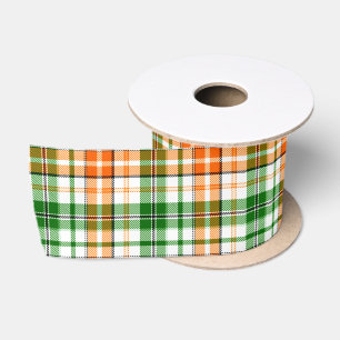Lazo De Raso Diseño de cuadros escoceses naranja verde blanco