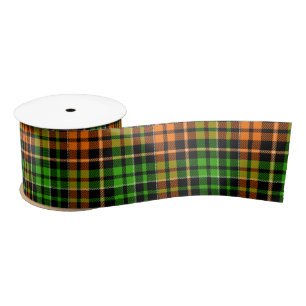 Lazo De Raso Diseño de cuadros escoceses naranja verde negro