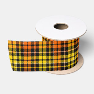 Lazo De Raso Diseño de cuadros escoceses negro amarillo naranja