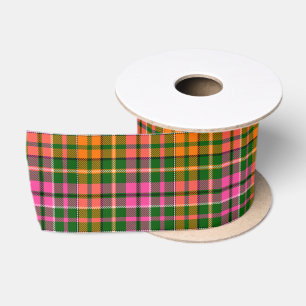 Lazo De Raso Diseño de cuadros escoceses verde rosa naranja