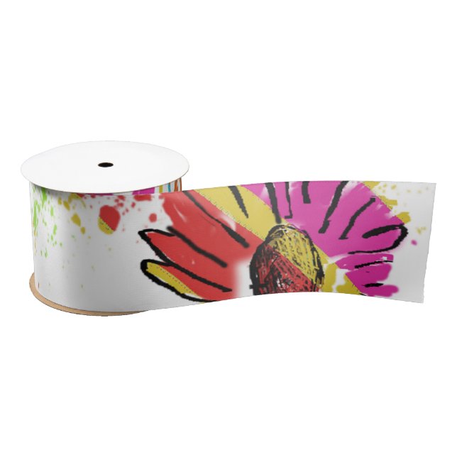 Lazo De Raso Diseño de Daisy de rayas de arcoíris (Carrete)