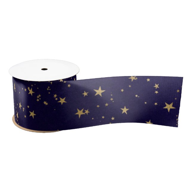 Lazo De Raso Diseño de estrellas doradas celestiales elegantes  (Carrete)