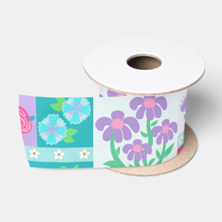 Lazo De Raso Diseño de flores vibrantes en flor