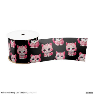 Lazo De Raso Diseño de gatos kawaii rosados