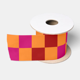 Lazo De Raso Diseño de patrón a cuadros rojo naranja rosa