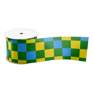 Lazo De Raso Diseño de Patrón de Cuadros Azul Amarillo Verde