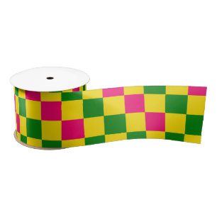 Lazo De Raso Diseño de Patrón de Cuadros Rosado Amarillo Verde